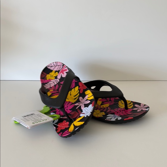 Crocs Women Tropical Flip Flops - Black and Pink - Picture 2 of 3